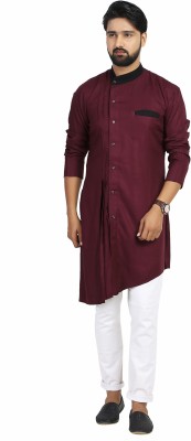 kiaz fashion Men Self Design High Low Kurta(Maroon)