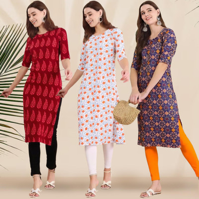 1 Stop Fashion Women Printed Straight Kurta(Multicolor)