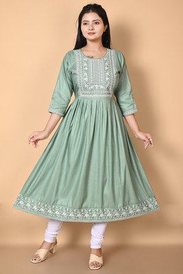 irmaanii Women Embroidered Gown Kurta(Light Green)