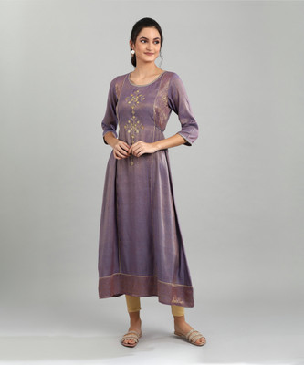 Aurelia Women Embroidered A-line Kurta(Purple)