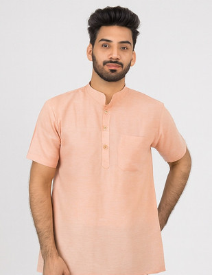 DEEPMAALA TEXTILES Men Self Design High Low Kurta(Beige)