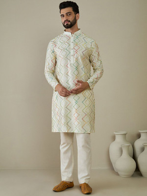 ANOUK Men Geometric Print Straight Kurta(Multicolor)