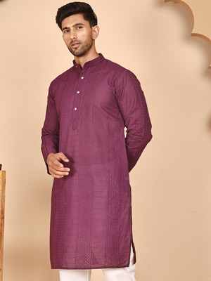 ANOUK Men Self Design Straight Kurta(Purple)