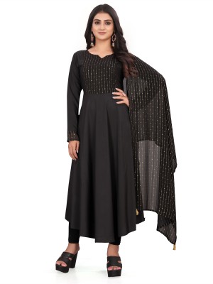 KRISHITMART Women Applique Straight Kurta(Black)