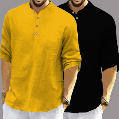 DaReal Men Solid Straight Kurta(Yellow)