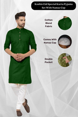 Koshin Men Solid Straight Kurta(Green)