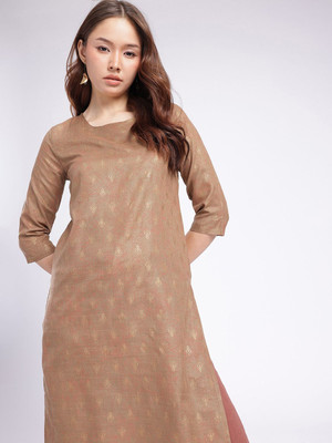 Anouk Rustic Women Printed Straight Kurta(Brown)