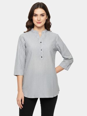 Artisan Glory Women Striped Straight Kurta(Grey)