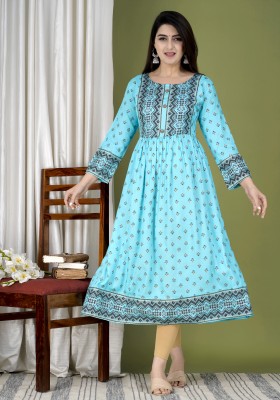 GURMEET FASHION Women Printed Anarkali Kurta(Light Blue)