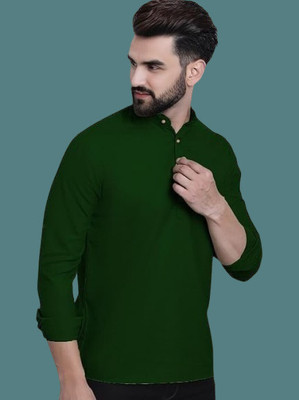 COSLETIC Men Solid Straight Kurta(Dark Green)