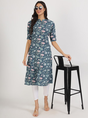 DIVENA Women Printed A-line Kurta(Blue)