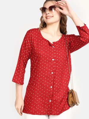 V-MART Women Printed A-line Kurta(White, Red)