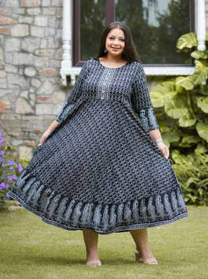 Yash Gallery Women Geometric Print Anarkali Kurta(Black)