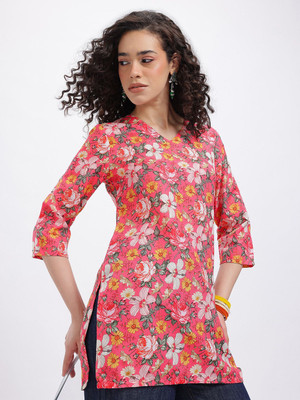 Anouk Rustic Women Printed Straight Kurta(Pink)