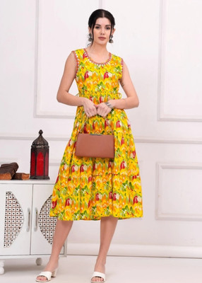 Tejal Textile Women Printed Anarkali Kurta(Silver)