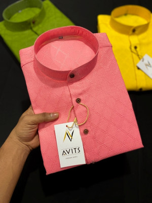 AVITS Men Checkered Ethnic Dress Kurta(Pink)