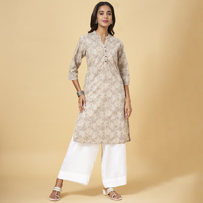 Rangmanch by Pantaloons Women Printed Straight Kurta(Brown)