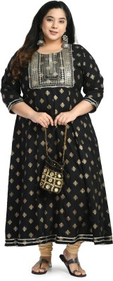 AnjuShree Choice Women Printed Anarkali Kurta(Black, Gold, White)