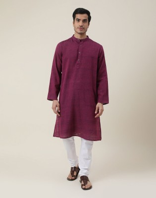 Fabindia Men Woven Design Straight Kurta(Purple)