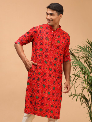 VASTRAMAY Men Printed Pathani Kurta(Red)