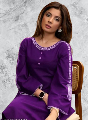 Shree Ganesh Dresses Women Embroidered Straight Kurta(Purple)