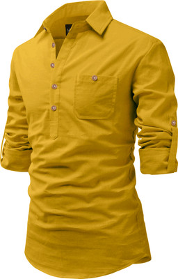 Univibe Men Solid Pathani Kurta(Yellow)