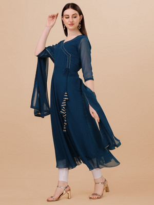 Nepyun Collection Women Solid Anarkali Kurta(Blue)
