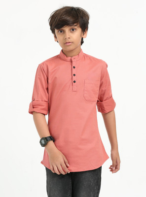 ROCKET SCIENCE Boys Solid Straight Kurta(Orange)