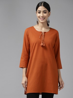 Prakrti Women Solid Straight Kurta(Orange)