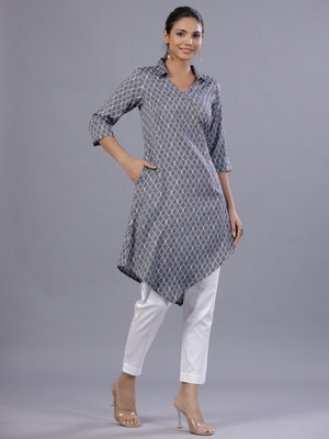 Juniper Women Printed A-line Kurta(Blue)