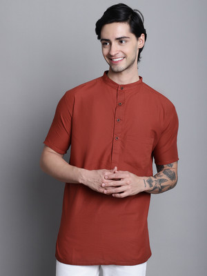 Aarsha Men Solid Straight Kurta(Orange)