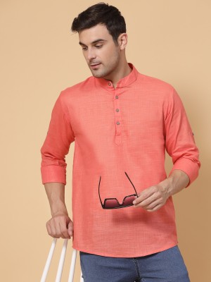 allan peter Men Solid Straight Kurta(Orange)