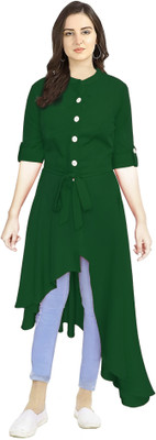 Tirth International Women Solid High Low Kurta(Dark Green)