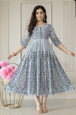 TRIKUTHA FASHION Women Floral Print Anarkali Kurta(Grey)