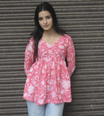 Kedarnath creation Women Printed Flared Kurta(Pink)