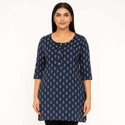 Crezystyl Women Printed Straight Kurta(Blue)