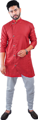 DRESSED UP DIVAS Men Solid High Low Kurta(Maroon)