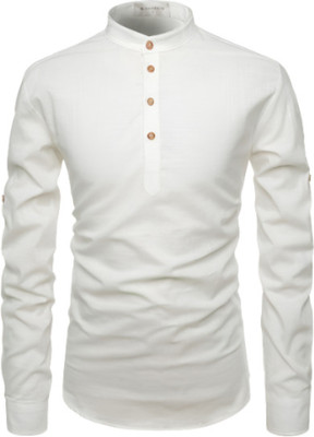 S KUADA Men Solid Flared Kurta(White)