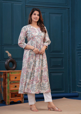 MEERANSHI LIVING Women Printed A-line Kurta(Beige)