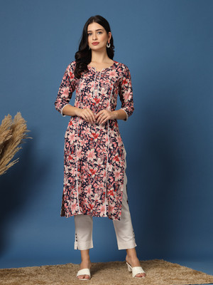 Daevish Women Floral Print Straight Kurta(Multicolor)