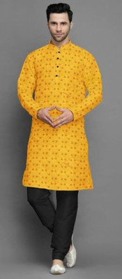 PRIDE SALES Men Floral Print Ethnic Dress Kurta(Yellow)