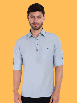 Classycollar Men Solid A-line Kurta(Light Blue)
