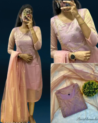 Gatrad Women Embroidered A-line Kurta(Pink)