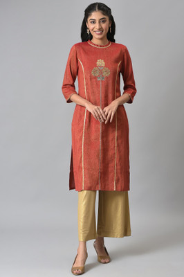 Aurelia Women Embellished Straight Kurta(Red)
