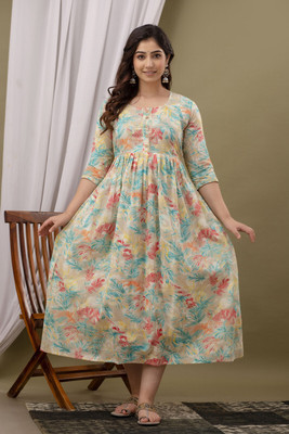 TAPISH CREATION Women Printed Anarkali Kurta(Brown)