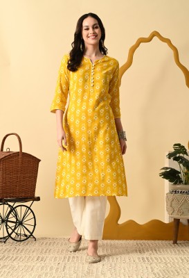 Glowworld Women Printed Straight Kurta(Yellow)