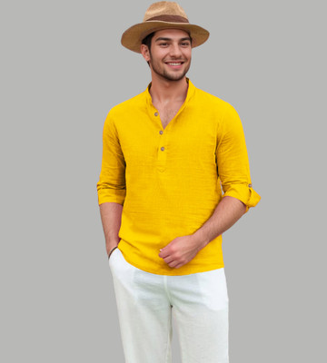 UNIFAV Men Solid Straight Kurta(Yellow)