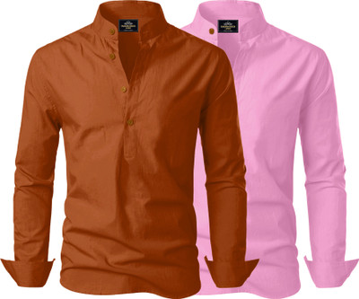 Kavyangle Creation Men Solid Straight Kurta(Brown, Pink)