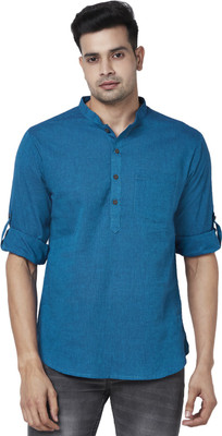 Indus Route by Pantaloons Men Solid Straight Kurta(Blue)