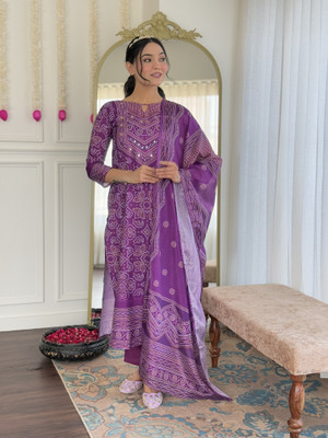 DClothvilla Women Printed, Embroidered Ethnic Dress Kurta(Purple)